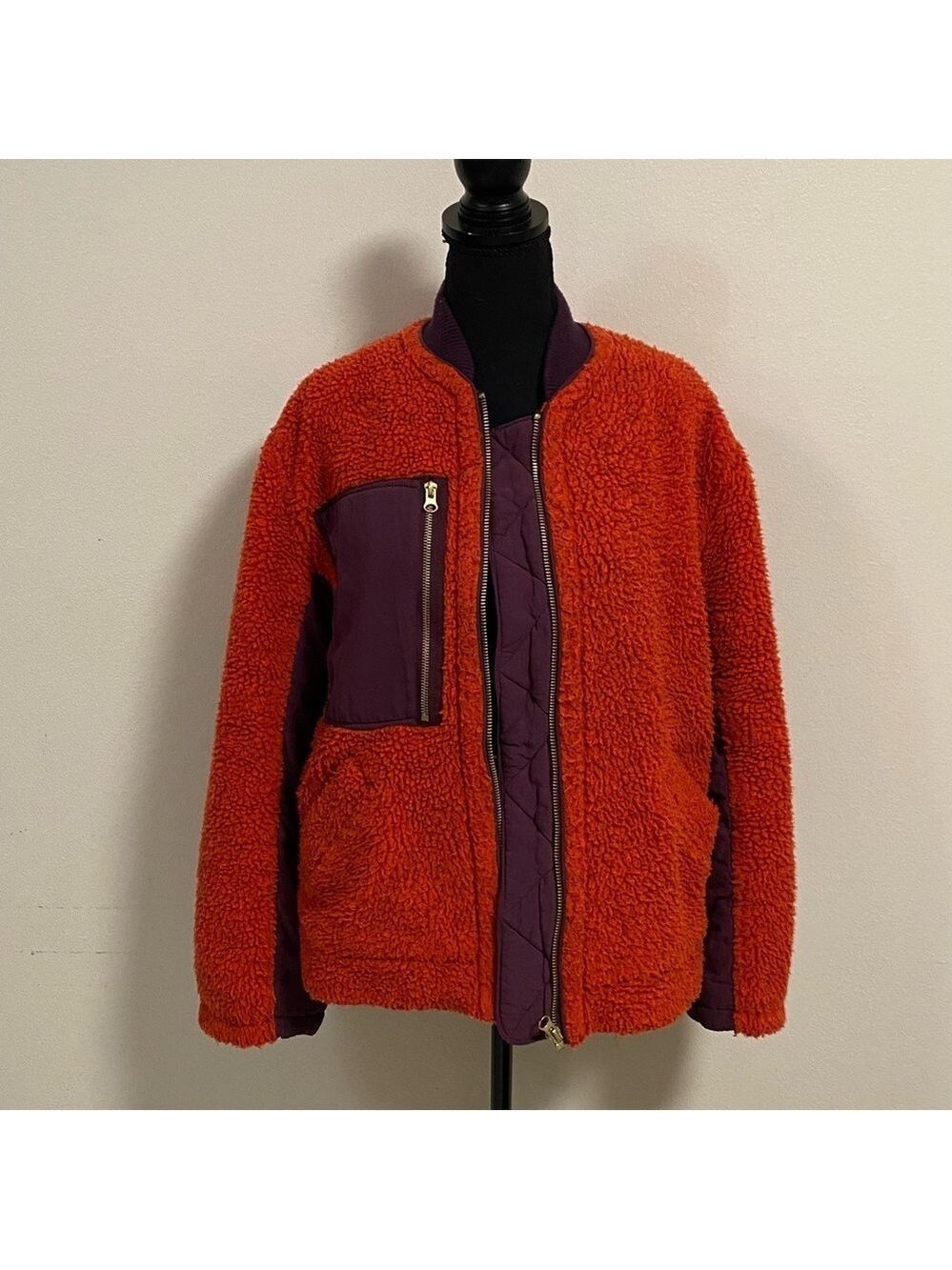 Free People Jacket Women’s XS Orange Purple We the Free Rivington Sherpa Jacket